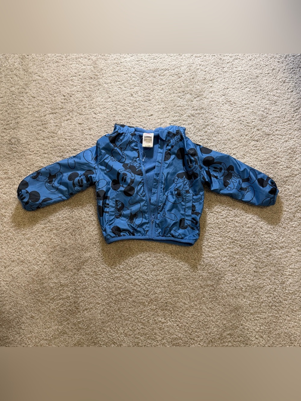 Disney Mickey Mouse Reversible Jacket 2T Blue Fleece Windbreaker Hooded Boy